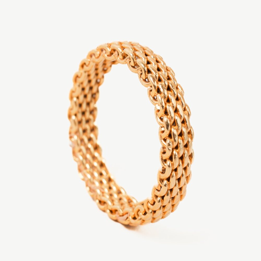 Tiffany Somerset Mesh Ring 18K Yellow Gold Au 750